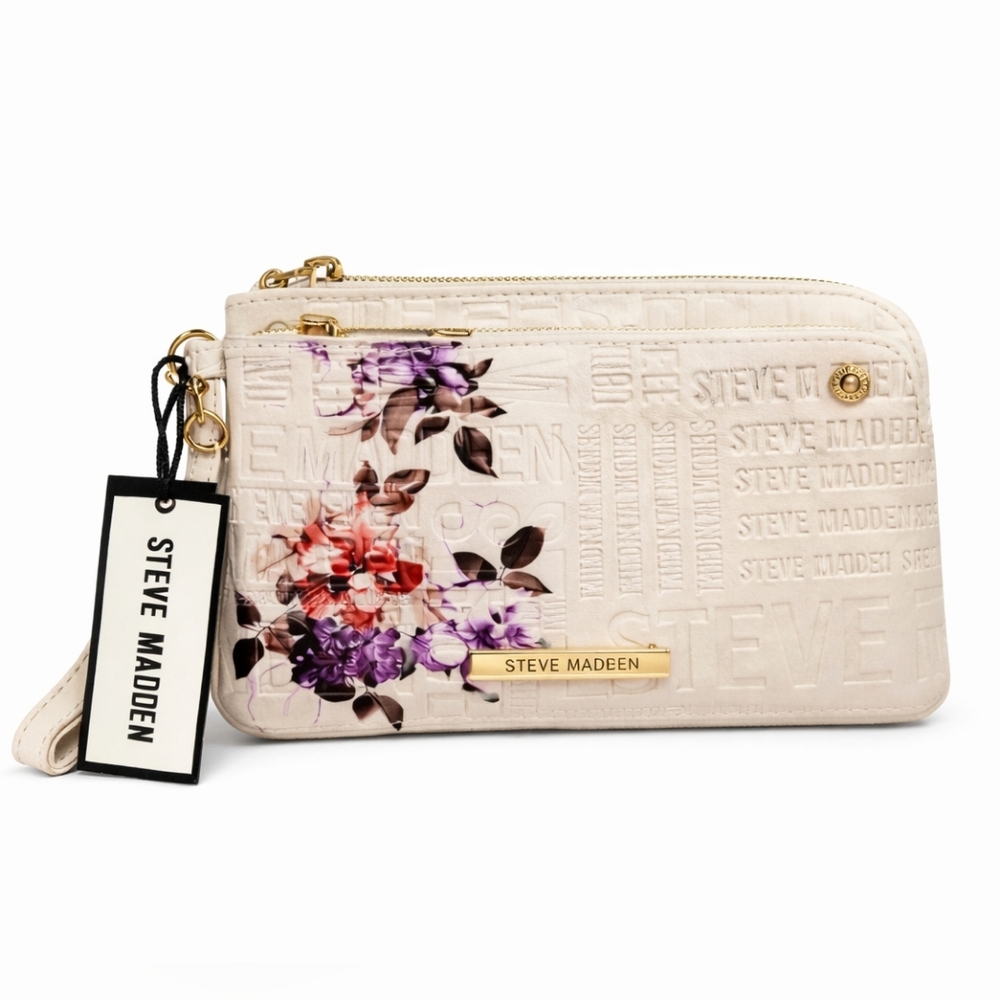 Steve Madden Cream Floral Wristlet Pouch | NWT | Zip Pouch Bag